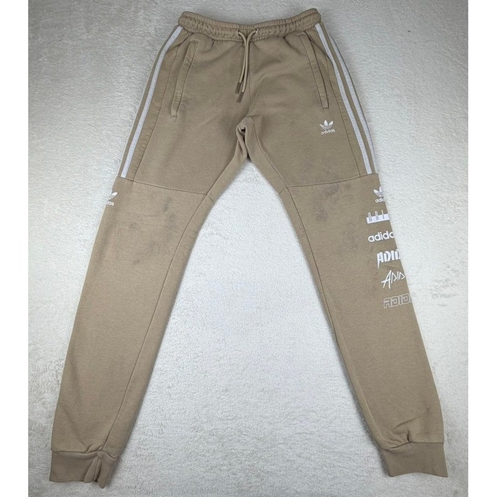 Adidas Originals Mens‎ Tan Multi Logo Stack Joggers Khaki Sweatpants Size S READ